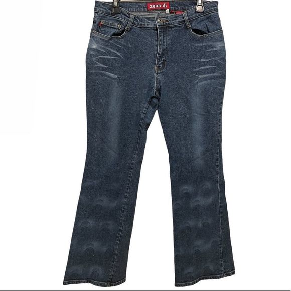 Zana Di Y2K Medium Wash Faded Sparkly Flare Mid Rose Denim Blue Jeans - Picture 1 of 10